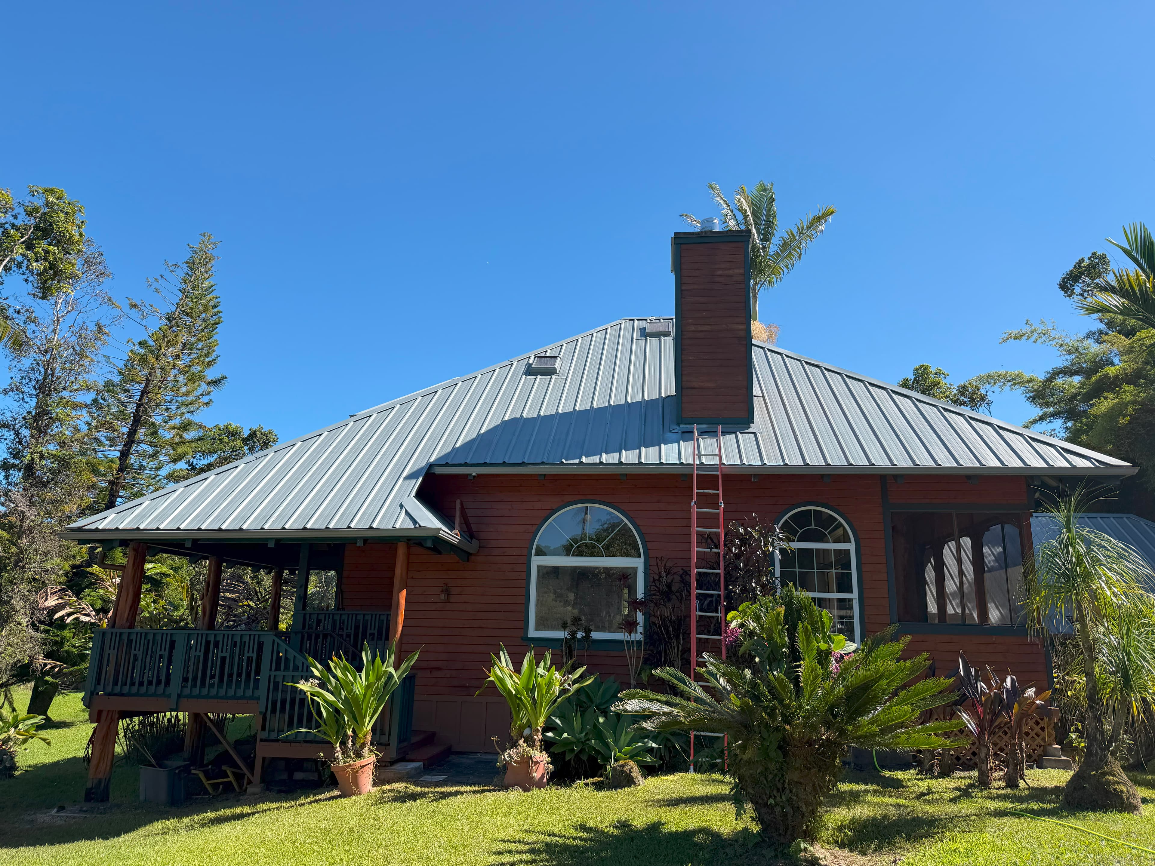 Home roof after soft wash roof cleaning in Oahu Hawaii